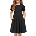 thumbnail image 3 of RXIRUCGD 2025 Vêtements d'Été pour Enfants Filles Robe d'Été Couleur Unie Col Rond Manches Courtes Robe Décontractée et Confortable pour Adultes, 3 of 6