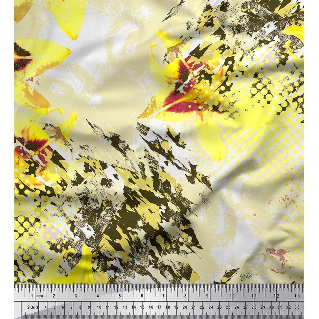Soimoi Velvet Fabric Texture & Lily Flower Printed Fabric 1 Yard 58 Inch Wide