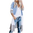 thumbnail image 1 of CEHVOM Cardigan à Rayures à Manches Longues pour Femmes, Manteaux/blouse à Poches pour Dames, 1 of 5