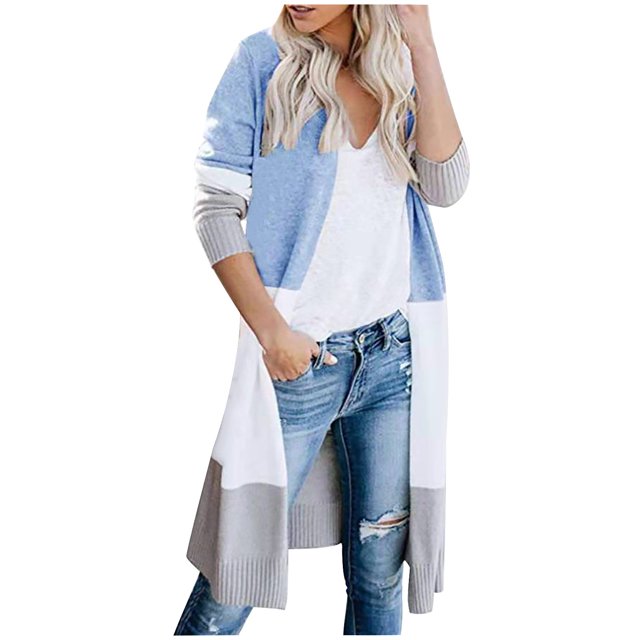 CEHVOM Cardigan à Rayures à Manches Longues pour Femmes, Manteaux/blouse à Poches pour Dames