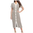 thumbnail image 1 of Kcodviy Women Casual Summer Dresses Women Dresses with Pockets Short Sleeve Striped Midi Button Front Dress Dresses Decorative Button Ribbed Plus Size Tunic Dress Knit Dresses Party Dresses, 1 of 3