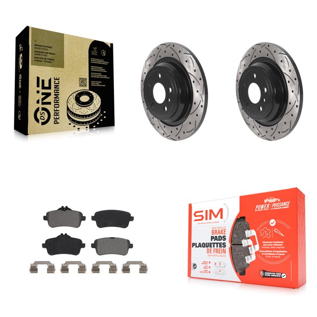 Transit Auto Rear Coated Drilled Slotted Disc Brake Rotors and Semi-Metallic Pads Kit for Car Mercedes-Benz ML350 GLE350 ML250 GLE300d KDS-100820