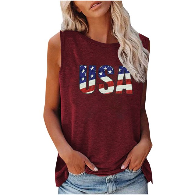 EQWLJWE Hauts pour Femmes Mode Féminine Confortable Independence Day Décontracté Col Rond Imprimé Haut Blouse