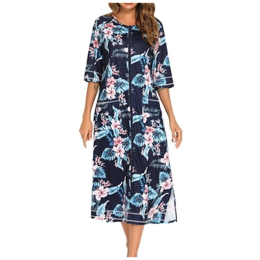 yievot Robe à Fermeture Éclair pour Femmes, Manches Mi-Longues, Robe à Fermeture Éclair devant, Manteau de Maison Léger, Tenue d'Intérieur avec Poches
