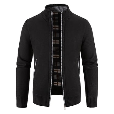LUOGENLI Chandail Sans Manches pour Homme Cardigan Décontracté pour Homme Chandails à Fermeture Éclair Intégrale Cardigan Tricoté avec Poches Chandail de Noël pour Homme Rouge Noir Taille g