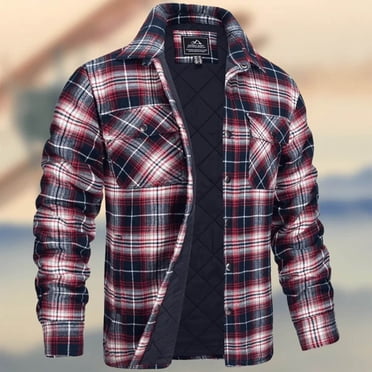 Miqool Mens Button Down Shirt Jacket Long Sleeve Quilted Lined Plaid Jacket Warm Casual Outerwear with Pockets
