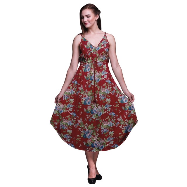 Bimba Robe Midi de Villégiature à Cordon pour Femmes à Imprimé Floral à Bretelles Spaghetti Tenue de Plage-Xx-Grand