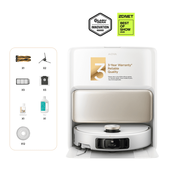 MOVA V50 Ultra Complete Aspirateur et Laveur Robot, Système Duo-Solution, Idéal pour les Poils d'Animaux et les Tapis, Séchage Rapide de la Vadrouille, Aspiration de 24 000 Pa, Filtre Autonettoyant, Lavage de la Vadrouille à l'Eau Chaude à 80 °C