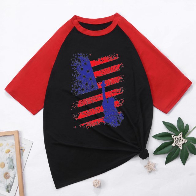 Snoarin T-Shirt pour Hommes T-Shirt Homme Décontracté Mode Patchwork Col Rond Chandail Imprimé T-Shirt Manches Courtes Hauts Chandails du 4 Juillet pour Hommes en Liquidation
