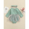thumbnail image 4 of Xingqing 2 Pcs Robe Barboteuse d'Automne pour Bébés Filles Manches Longues Tournesols en Dentelle Patchwork Combinaisons Vert 0-3 Mois, 4 of 8