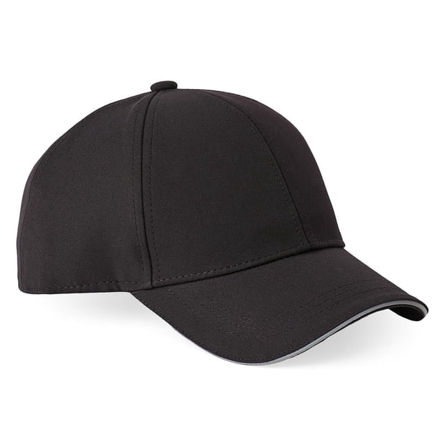 George men's baseball cap in black with a curved peak, 6-panel design, button on the crown, and adjustable hook and loop strap closure, shown in a front three-quarter view on a white background, ideal for baseball and outdoor sports as well as casual wear.