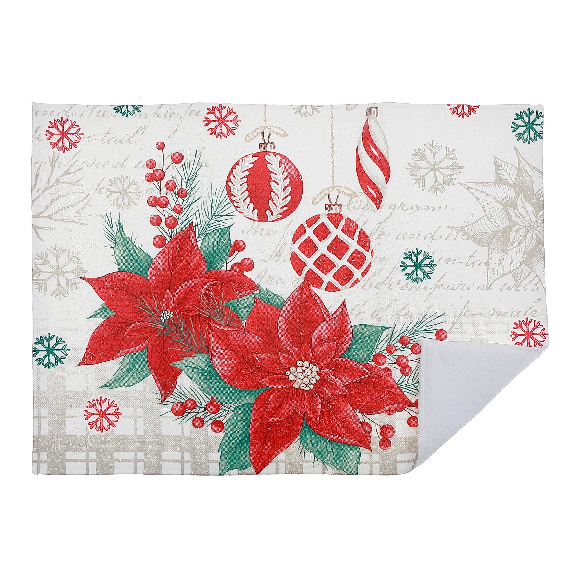 Tapis De Séchage En Microfibre (Poinsettia Avec Ornements) - Lot De 2