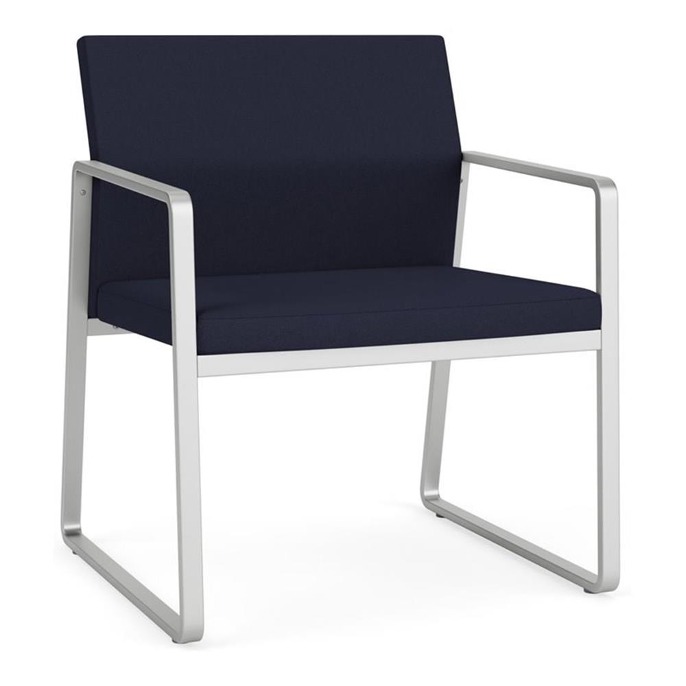 Fauteuil d'Invité Surdimensionné Gansett pour Réception et Attente / Acier Argenté / Bleu Marine