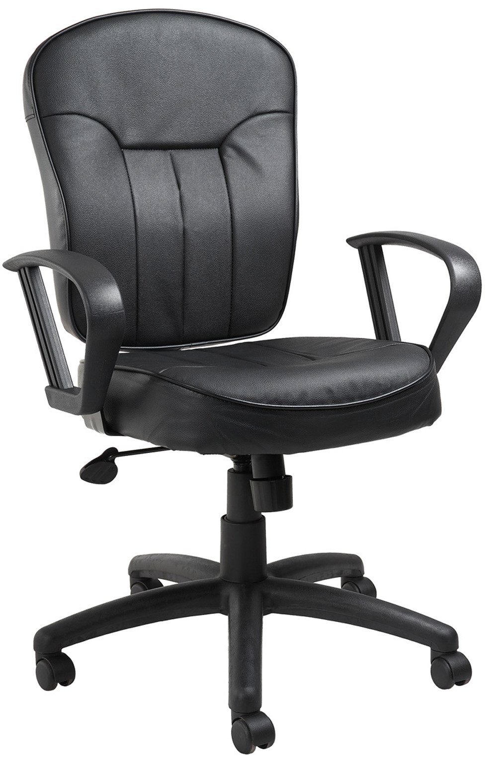 Boss Office Products Black Leather Task Chair with Loop Arms