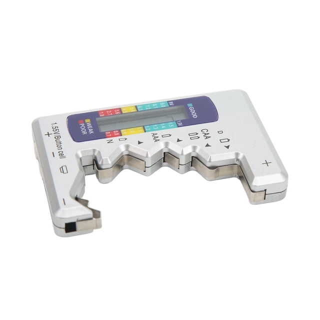 Universal Battery Tester, Digital Battery Capacity Gauge LCD Screen Electronic Readout For 1.5V Button Batteries Silver
