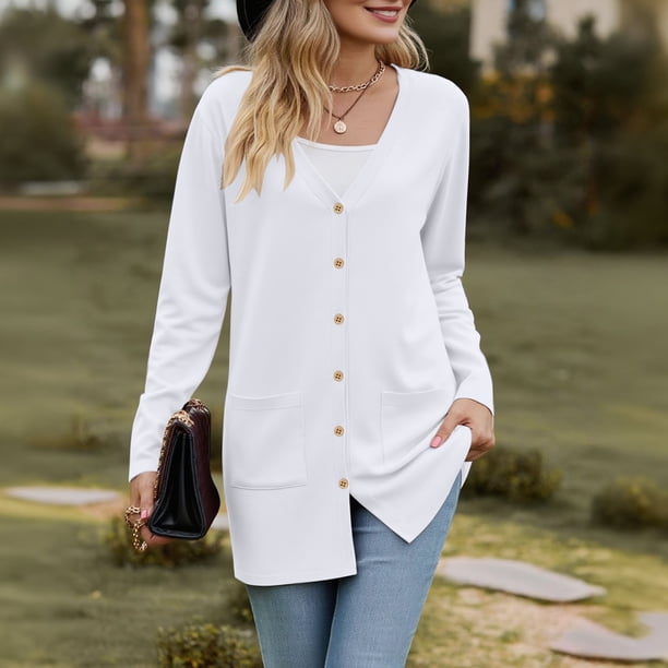 Long Sleeve Cardigan with Pockets, Women's Casual Duster, Open
