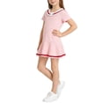 thumbnail image 2 of JDQJBZ Toddler Girls Short Sleeve Dress Collar Ruffle Hem School Outfit, 2 of 5