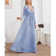 thumbnail image 2 of Robe de Demoiselle d'Honneur à Paillettes pour Femmes, Manches Longues, Col en V, Ceinturée, Maxi Robe de Soirée Pailletée, 2 of 4