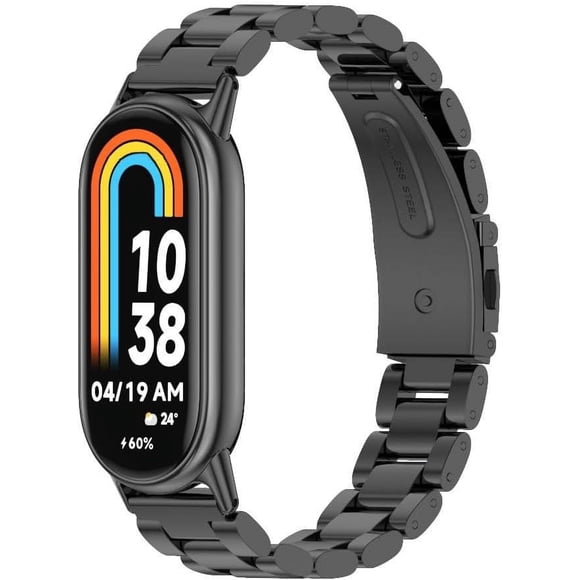 KOMI Mi Band 8 Watch Band - Stainless Steel Metal Band Replacement Strap Compatible for Xiaomi Mi Band 8 Tracker smartwatch Black