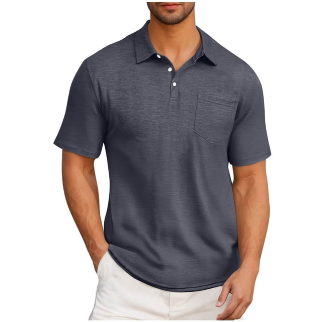 T-shirt à Manches Courtes pour Hommes avec Poche et Col Rabattu, Mélange Uni Coton-Polyester, Coupe Décontractée, Vert Militaire, Taille TTTG