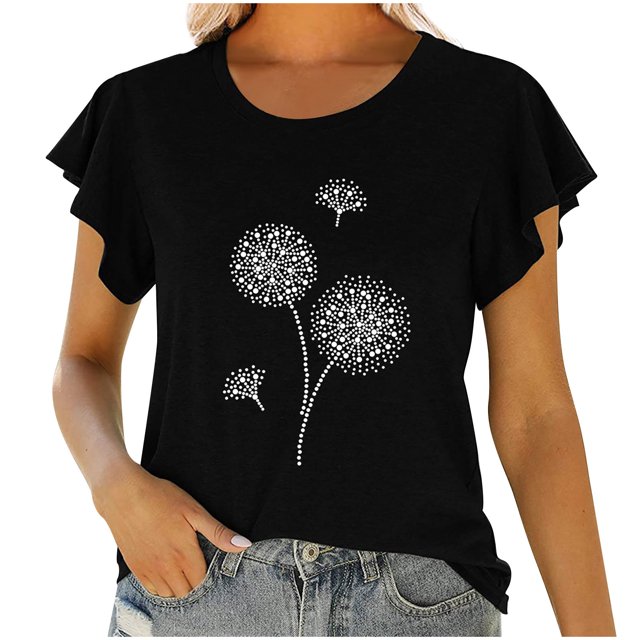 Birdeem Mode Femmes Col Rond Manches Courtes T-Shirt à Volants Imprimé Hauts Blouse d'Été