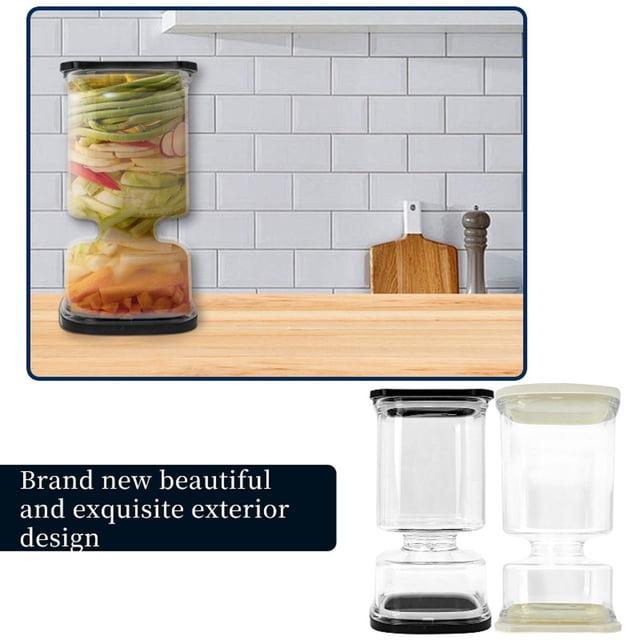 Jar 2 Quart Square Kimchi Jar with Dry Wet Separation Black Kimchi and Olive Container(1Pcs) Rkxzt