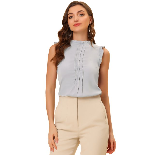 INSPIRE CHIC Blouses de Travail Sans Manches pour Femmes, Hauts CHIC à Volants Plissés Gris TG