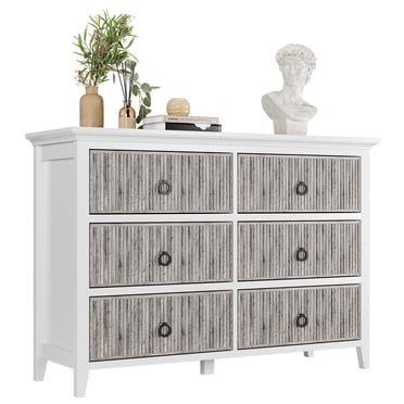 AKDSteel Commode à 6 Tiroirs pour Chambre à Coucher, Coffre Cannelé à Motif Ondulé avec Grands Tiroirs, Armoire de Rangement en Bois pour Chambre à Coucher, Salon, Couloir Ou Garde-Robe