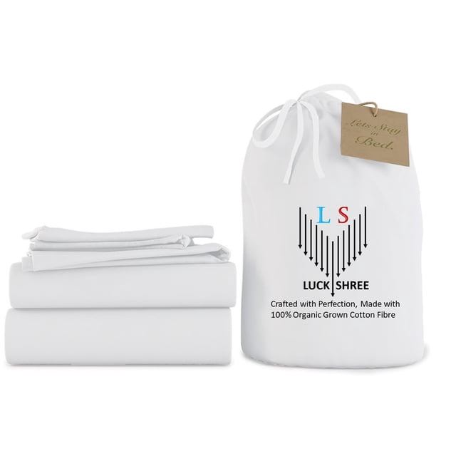 Twin Size Organic Cotton Sheet Set- 700-Thread-Count 100% Organic - 10" Deep Pockets 700TC Organic Sheets - White
