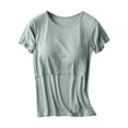 thumbnail image 2 of TIMIFIS T-Shirt d'Allaitement Vert pour Femmes à Manches Courtes d'Été, T-Shirt d'Allaitement Décontracté à Col Rond Uni, T-Shirt Post-Partum - Printemps/été, 2 of 3