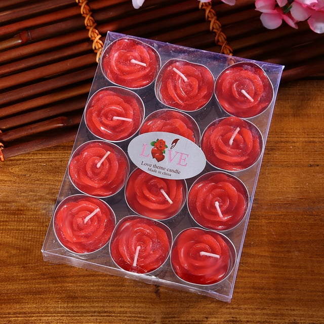 QTOCIO 12 Rose Tealight Candles Delicate Rose Flower Candles For Valent