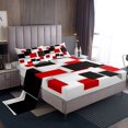thumbnail image 1 of Erosebridal Red Black Checkered Bed Sheets Queen, Modern Abstract Grid Bedding Sets Queen Size 4-Piece, 1 of 7