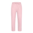 thumbnail image 3 of Pink for Man Fall Summer Faux Linen Loose Fit Brunch Ruched Straight Leg Elastic Waist Plain Long Leg Pants Man 2025 Clothes XXL, 3 of 5