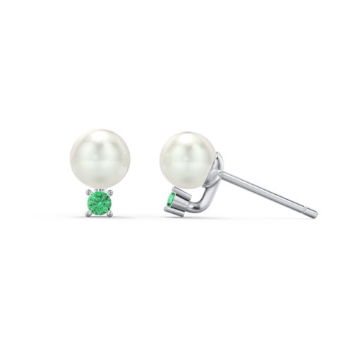 Boucles d'Oreilles Clous en Perles d'Eau Douce avec Pierre de Naissance