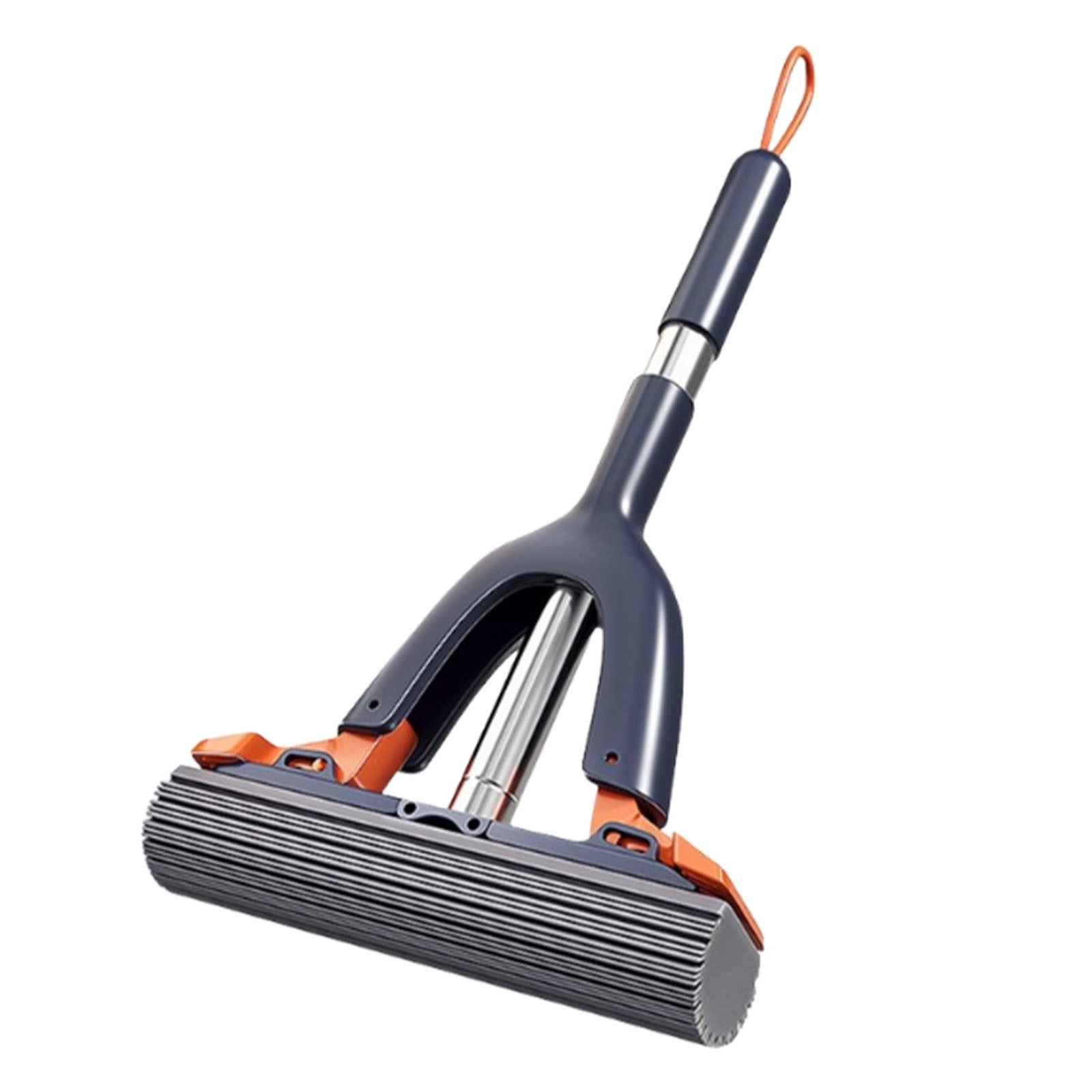 Sponge Mop for Floor Cleaning with Roller Squeeze Mechanism 10 in Absorbent Folding Sponge Head and Built-in Scrub Brush