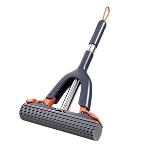 Sponge Mop for Floor Cleaning with Roller Squeeze Mechanism 10 in Absorbent Folding Sponge Head and Built-in Scrub Brush