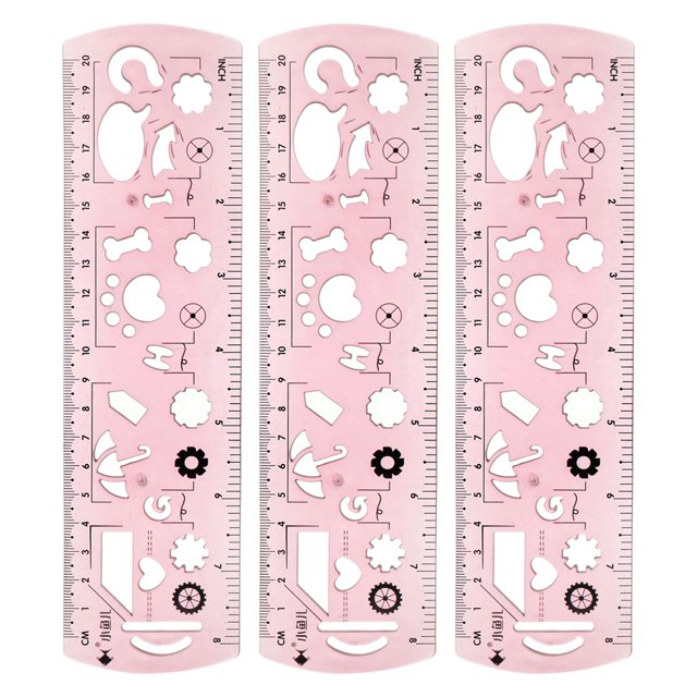 Règles de pliage en plastique avec double échelle, 20cm/8', rose clair, 3 comtes