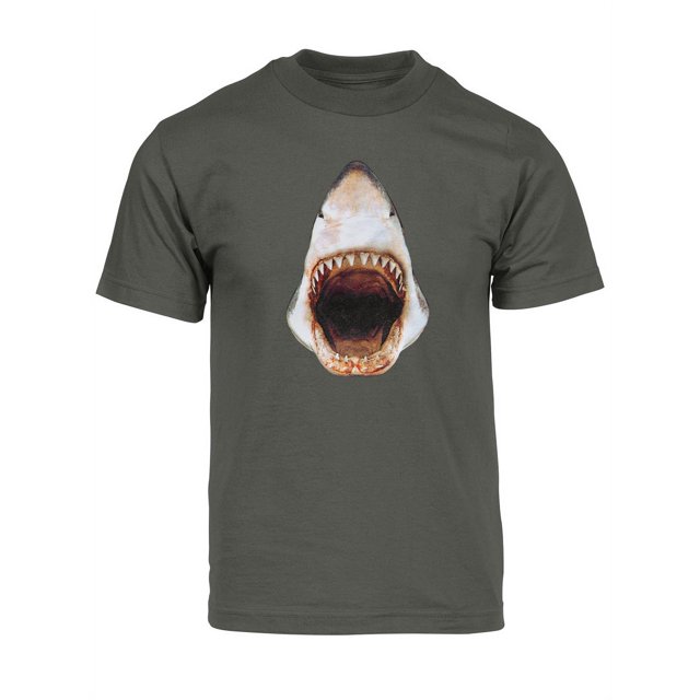 T-Shirt à Manches Courtes pour Homme avec Attaque de Requin - Gris Foncé - Petit