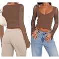 thumbnail image 5 of Fortune Women Mesh Long Sleeve Tops Deep V Neck Shirt Tee Basic Slim Fitted Crop Top, 5 of 5