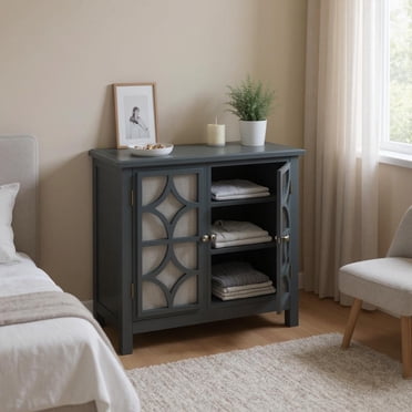 Homy Casa Mirrored Cabinet with Fir Wood Frame, 2-Door Sideboard Buffet for Dining Room, Living Room, or Entryway