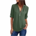thumbnail image 2 of TIMIFIS Mode Automne pour Femmes Chemises d'Été à Manches Longues pour Femmes Tunique Décontractée à Fermeture Éclair Col en V Blouse à Manches Roulables Hauts Blouses pour Femmes, 2 of 6