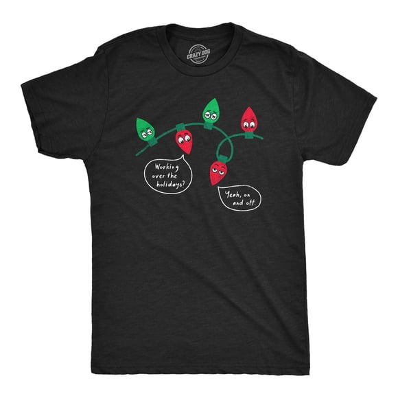 Mens Working Over The Holidays T Shirt Funny Xmas Tree Lights Joke Tee for Guys (Heather Black - WORKING) - XL