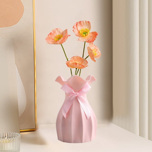 European Lace Plastic Vase, Small Decorative Desktop Flower Arrangement Bottle for Wedding Candy Box and Home Decor, 9 Inch Tall