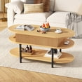 thumbnail image 2 of GUNAITO Table Basse à Plateau Relevable avec Rangement, Table Centrale Moderne Style Ferme avec Tablette à 2 Niveaux pour Salon, Naturel, 2 of 8