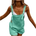 thumbnail image 1 of Salopettes d'Été Décontractées pour Femmes à Bretelles Ajustables en Coton et Lin, Combishorts Courts Unis, Combinaisons/rompers avec Poches, 1 of 4