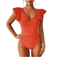 thumbnail image 3 of Sentmoon Woman Bathing Suits Spaghetti Strap Plus Size Bikini Set Ladies' Casual and Fashionable Solid Color Bikini Lace Up Swimsuit Set Fashion for Vacation & Resort Wear Orange XXL, 3 of 7