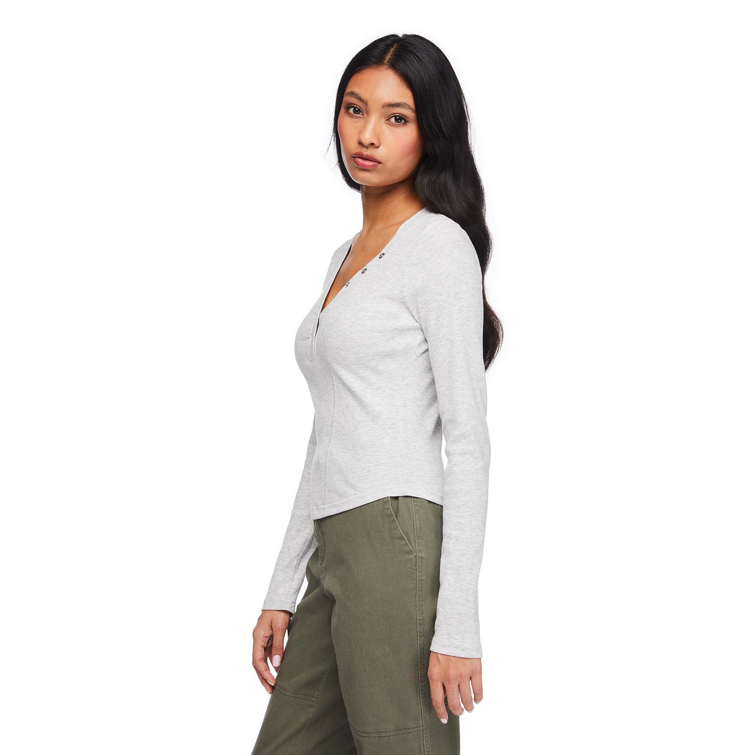 No Boundaries Women's Long-Sleeve Henley T-Shirt