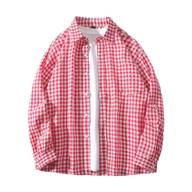 RXIRUCGD Chemise-Blouse à Carreaux pour Homme à Boutons avec Poche, Manches Longues, Col à Revers, Rouge, Taille : M