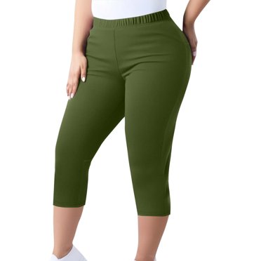 Liquidation d'Été 2025! Pantalons Grande Taille pour Femmes, Mode Pantalons de Yoga Grande Taille pour Femmes Capris Couleur Unie Taille Élastique