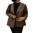 thumbnail image 1 of Women Solid Long Vegan Leather Jacket Cool Buttons Faux Leather PU Blazer Coat, 1 of 6